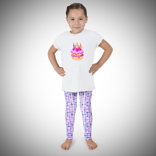 Birthday Cake Leggings & T-shirt for children designed by Audrey Breed.