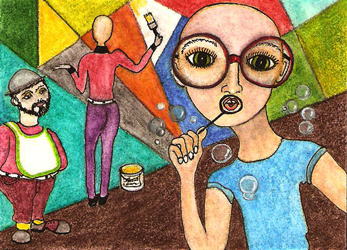 "Joey Said" watercolor pencil on 2.5 x 3.5 inch paper.