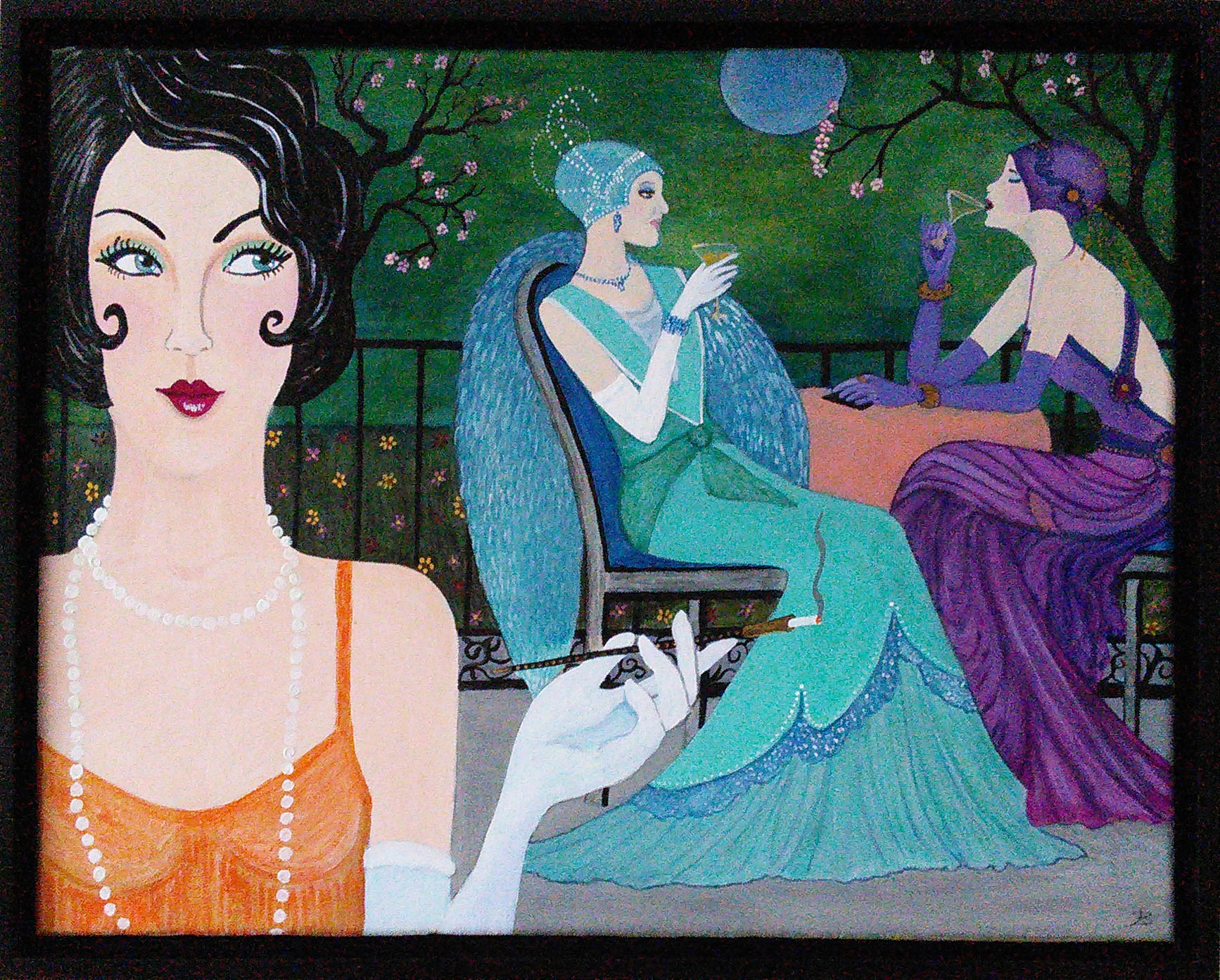 Blue Moon - Acrylic and ink on 11 x 14 x 3/4 inch canvas painting, framed by Audrey Breed