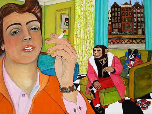 Queen's Day Amsterdam or God Bless You Billy Shears - acrylic and ink painting on 12 x 16 x 1/2 inch canvas by Audrey Breed.