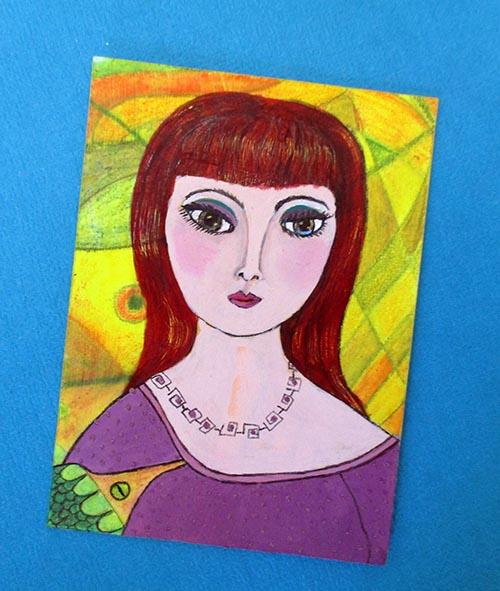 Estelle - mixed media ACEO painting on cotton paper