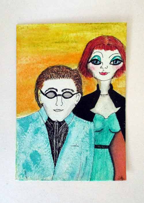 Pete and Lucy mixed media ACEO by Audrey Breed.