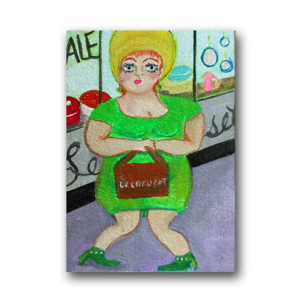 "The Sale" ACEO oil on 3.5 x 2.5 inch cotton paper by Audrey Breed.