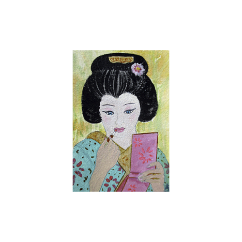Geisha Lipstick - Oil on Arches 140 lb, cotton paper, 3.5 x 2.5 inches - sold