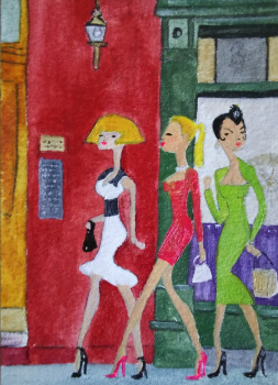 Girls - oil on 100% cotton paper, 3.5 x 2.5 inches