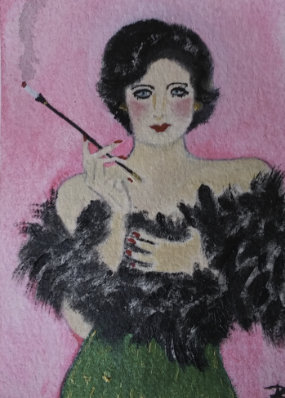 The Black Boa - ACEO oil on cotton paper