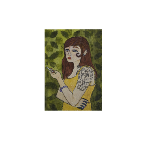 Contemplating - ACEO acrylic and ink on 3.5 x 2.5 inch canvas.