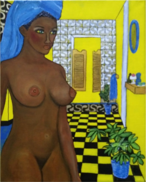 Yellow Nude Mixed media painting on 10 x 8 x 1/2 inch canvas by Audrey Breed.