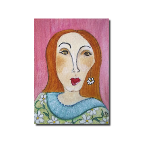 Flora Dora - mixed media on 3.5 x 2.5 inch paper by Audrey Breed.