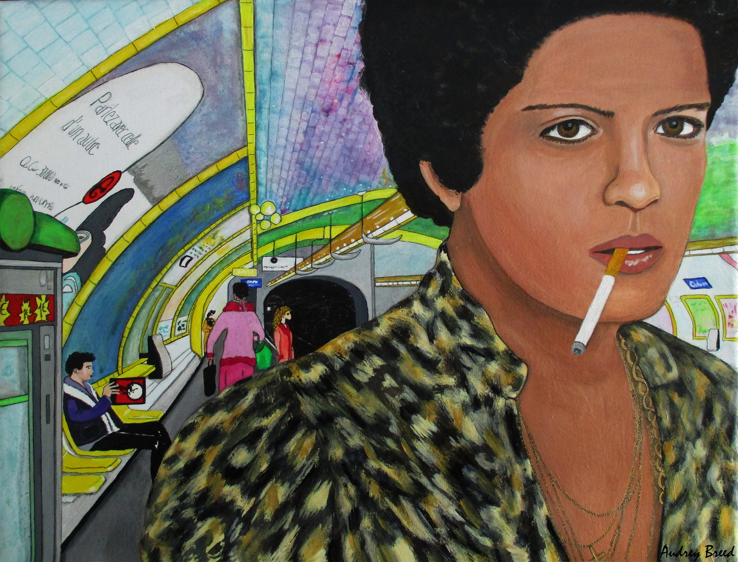 Odeon Paris Subway - acrylic and ink painting on 11 x 14 x 3/4 inch unframed canvas by Audrey Breed