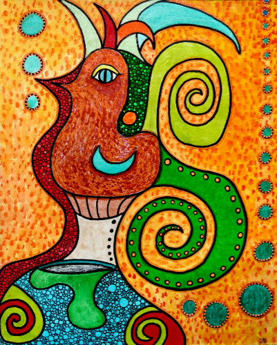 Surreal mixed media painting by Audrey Breed.