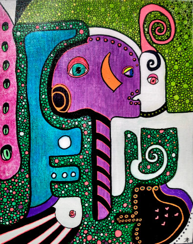 Surreal mixed media painting by Audrey Breed.