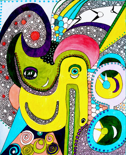 Surreal mixed media painting by Audrey Breed.