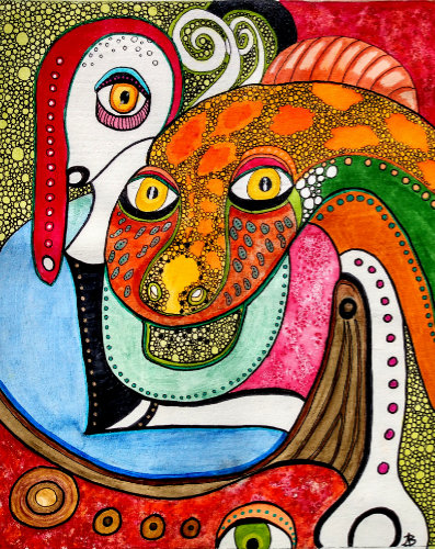 Surreal mixed media painting by Audrey Breed.