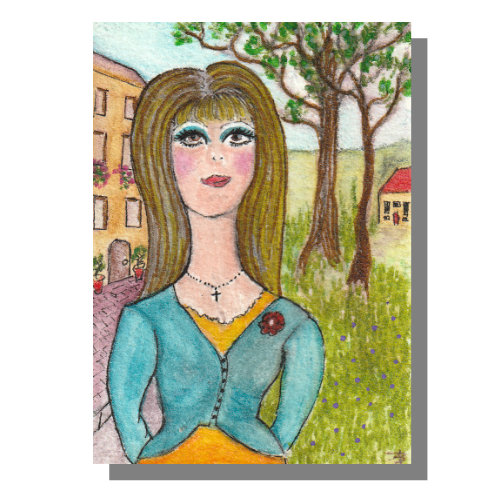 The Realtor, watercolor ACEO painting by Audrey Breed.