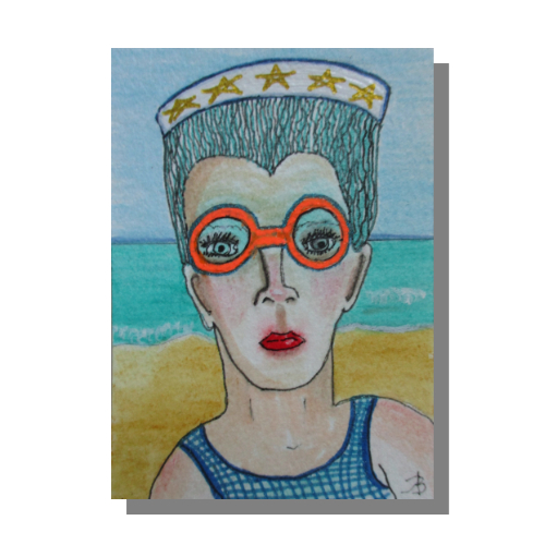 Out at the Beach ACEO painting by Audrey Breed.