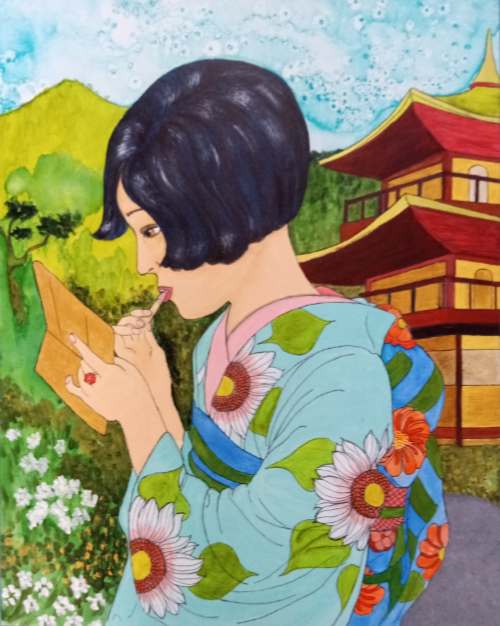 14 x 11 inch acrylic and ink on canvas panel painting by Audrey Breed.