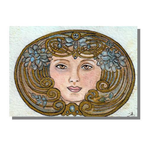 Goldie Art Nouveau style ACEO by Audrey Breed.