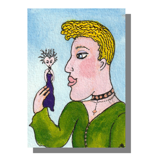 Blondie and the Angry Heart Head ACEO by Audrey Breed