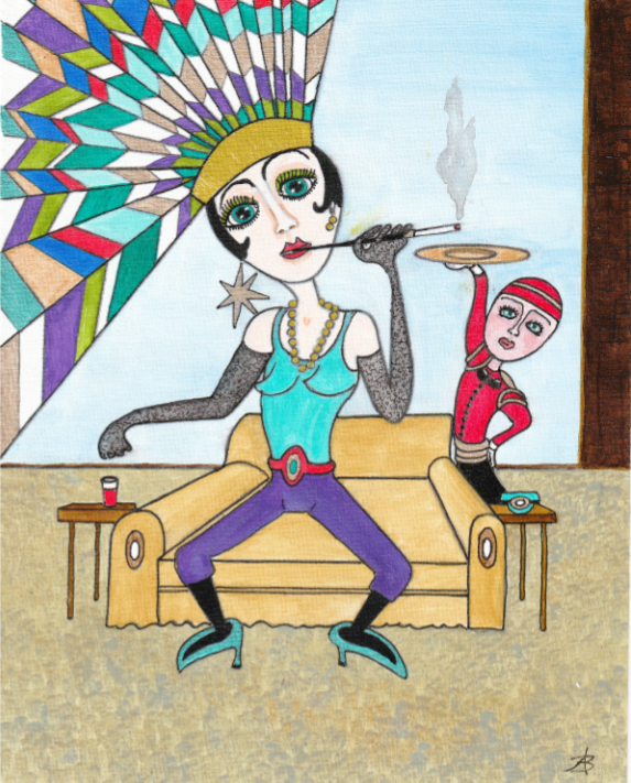 Eggcentric and the Subservient Egghead Mixed media painting by Audrey Breed