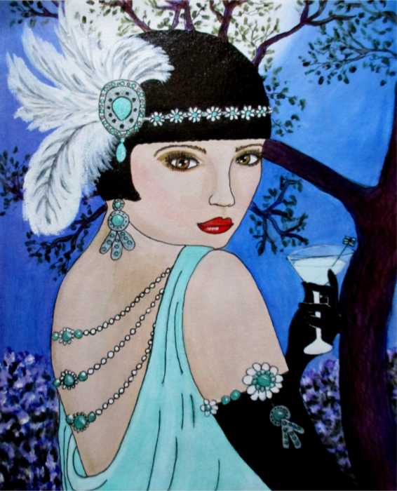 Hot Summer Night 10 x 8 inch acrylic and ink painting by Audrey Breed