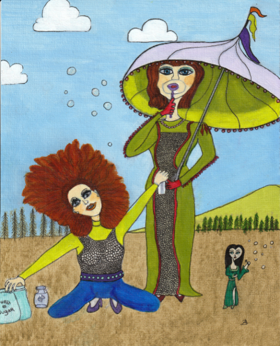 Blowing Bubbles Mixed media painting by Audrey Breed