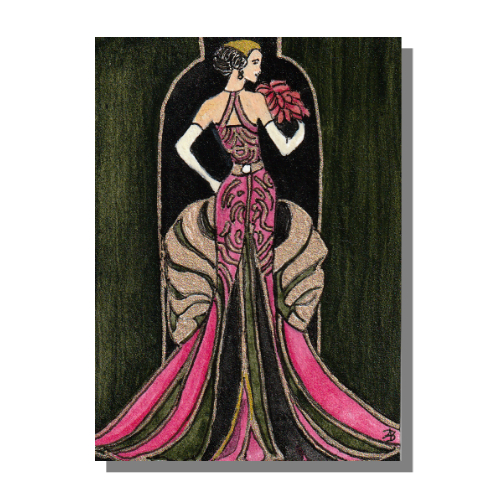 Erte 2 ACEO mixed media painting