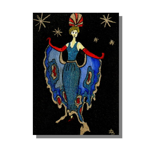 Erte 3 ACEO mixed media painting