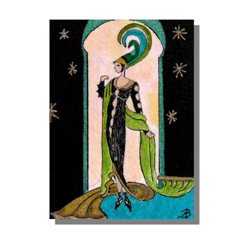Erte 1 Reimagined Art Deco mixed media ACEO painting