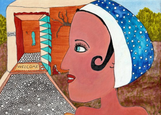 Faywood Hot Springs Clothing Optional Mixed media painting by Audrey Breed