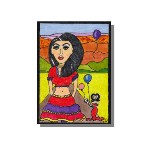 Isabella and the Inept Hearthead - Mixed media ACEO by Audrey Breed