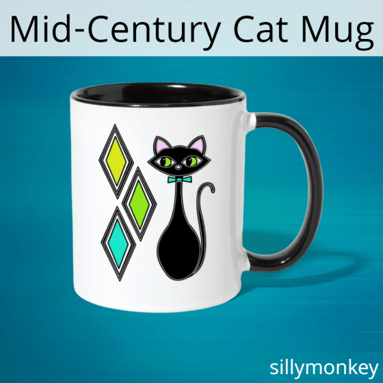 Mid-century style cat mug by Silly Monkey