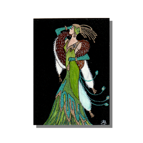 Mixed media ACEO in the Art Deco style by Audrey Breed.