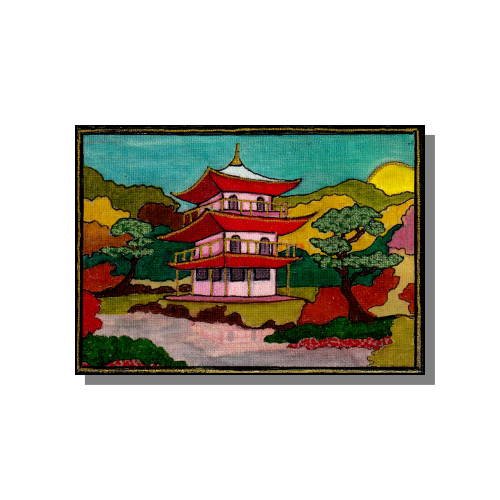 ACEO painted in non-local color showing a pagoda in Japan.
