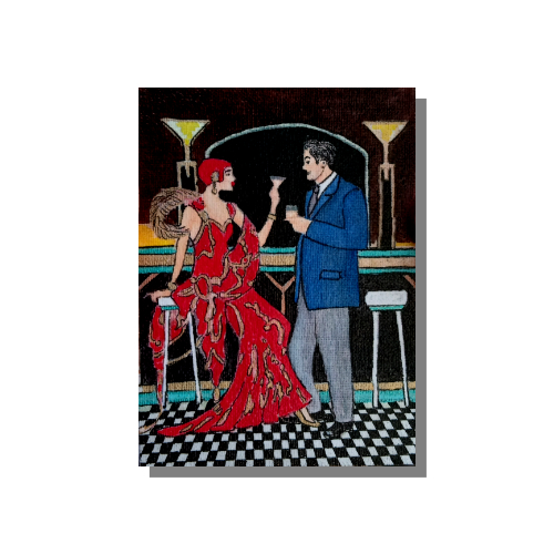 Speakeasy ACEO mixed media painting.