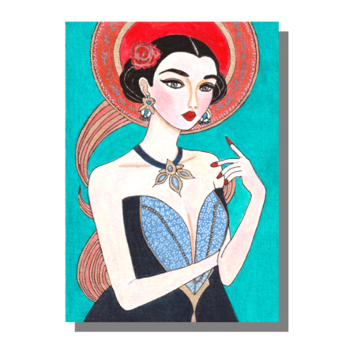 Evee Mixed media painting on 7 x 5 x 1/4 inch canvas panel by Audrey Breed.