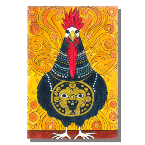 Fear the Rooster #5 Antony Mixed media painting on 7 x 5 x 3/4 inch linen canvas by Audrey Breed