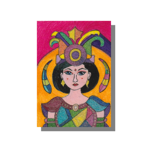 Fat Tuesday Mixed media painting on 3.5 x 2.5 inch Arches 140 lb, archival, 100% cotton paper