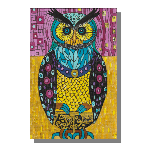 Owl #2 Mixed media painting on 6 x 4 x 1/4 inch canvas panel by Audrey Breed