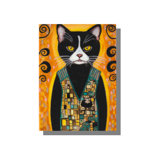 Charlie Mixed media painting on 3.5 x 2.5 inch Arches 140 lb, archival, 100% cotton paper by Audrey Breed