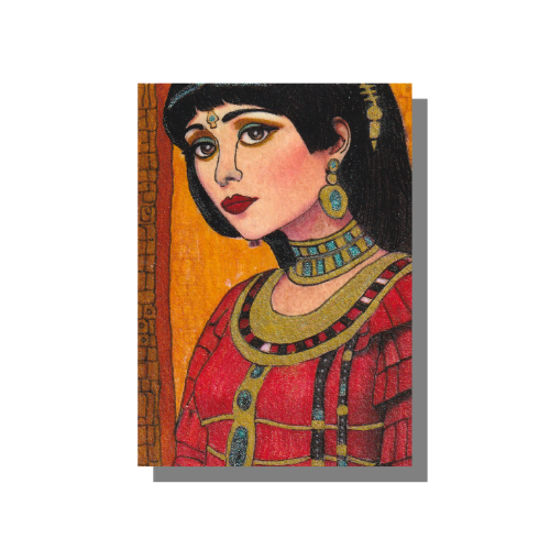 Cleo Mixed media painting on 3.5 x 2.5 inch Arches 140 lb, archival, 100% cotton paper by Audrey Breed