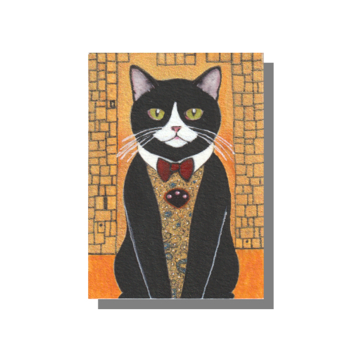 Dusty Mixed media painting on 3.5 x 2.5 inch Arches 140 lb, archival, 100% cotton paper by Audrey Breed