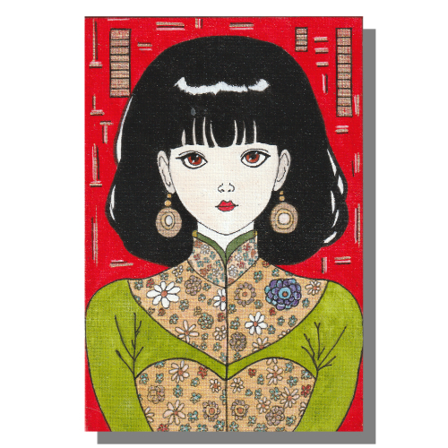 Midori Mixed media painting on 6 x 4 x 1/4 inch canvas panel