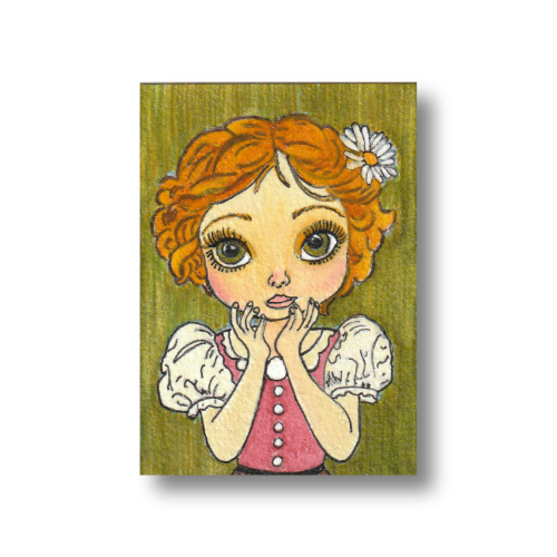 Puppet #1 ACEO Series Mixed media painting on 3.5 x 2.5 inch Arches 140 lb, archival, 100% cotton paper by Audrey Breed