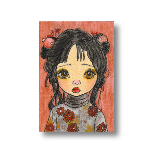 Puppet #2 ACEO Series Mixed media painting on 3.5 x 2.5 inch Arches 140 lb, archival, 100% cotton paper by Audrey Breed