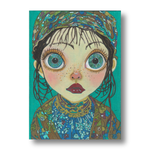 Puppet #5 Mixed media painting on 7 x 5 x 1/4 inch cotton canvas panel by Audrey Breed