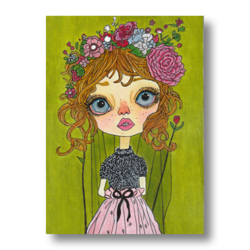Puppet #9 Mixed media painting on 7 x 5 x 1/4 inch cotton canvas panel by Audrey Breed