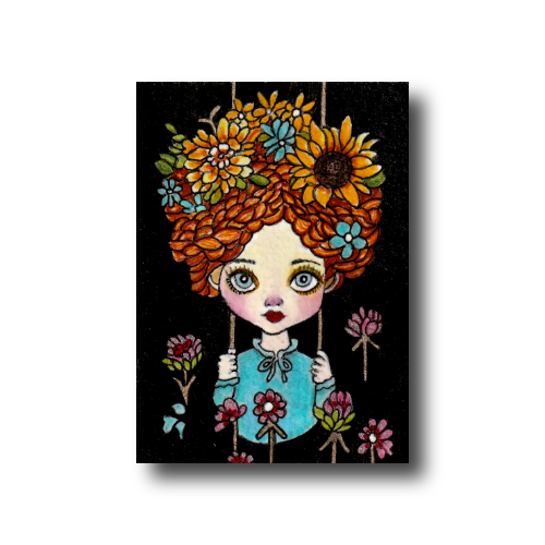 Puppet #12 ACEO Series oil & ink painting by Audrey Breed on 3.5 x 2.5 inch Arches 140lb, 100% cotton, archival paper