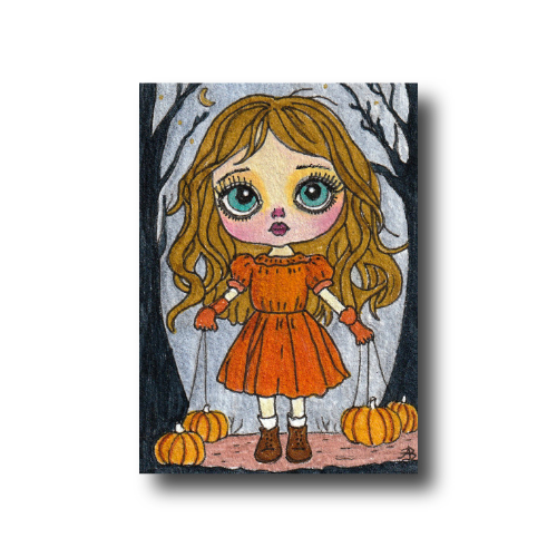 Puppet #14 ACEO Series oil & ink painting by Audrey Breed on 3.5 x 2.5 inch Arches 140lb, 100% cotton, archival paper