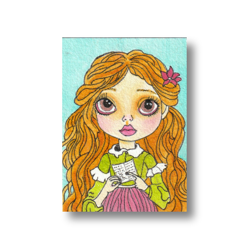 Puppet #7 ACEO Series oil & ink painting by Audrey Breed on 3.5 x 2.5 inch Arches 140lb, 100% cotton, archival paper